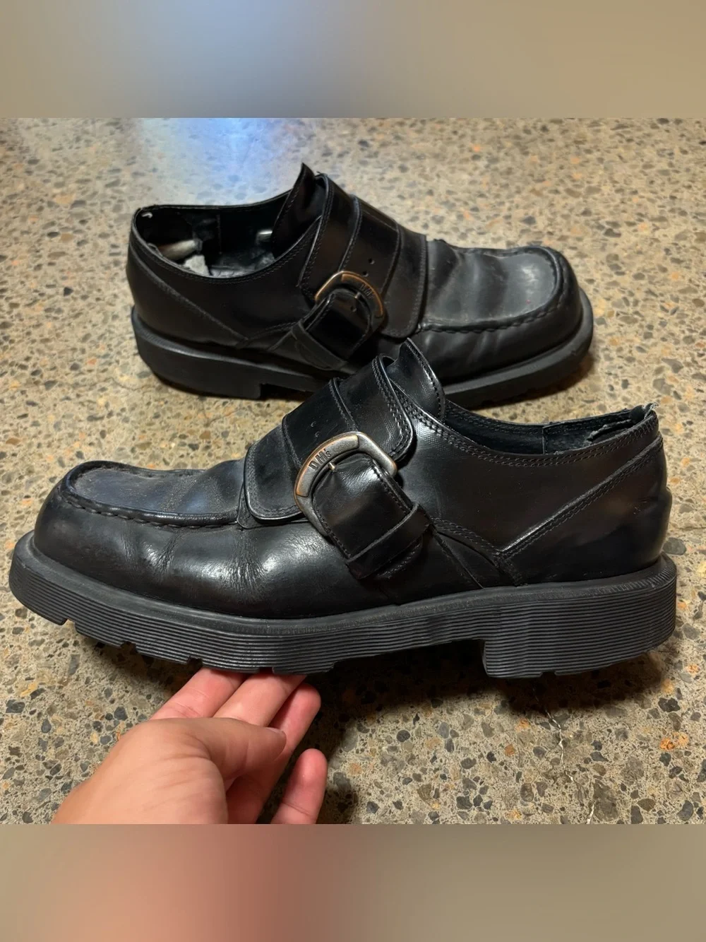 VTG Dr. Martens Big Buckle Monk Shoes (9) Vintage, 90s, Chunky, Black